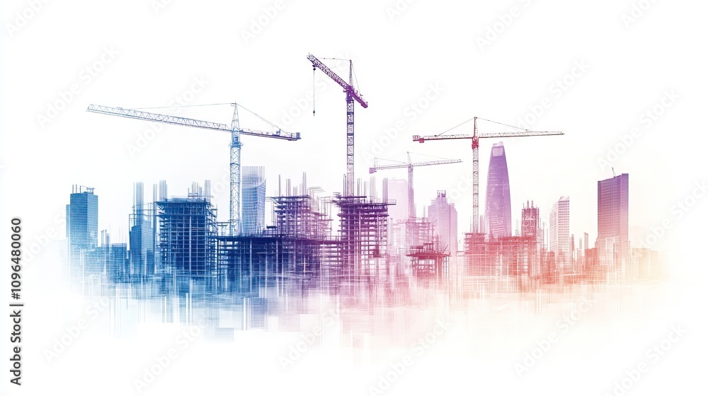 Obraz premium Urban Construction with Cranes and High-rise Buildings. Construction site. AI generated image