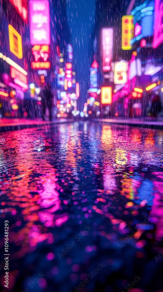 Enthralling Rain-Drenched Cityscape at Night with Vibrant Neon Lights Enthralling Rain-Drenched Cityscape at Night with Vibrant Neon Lights