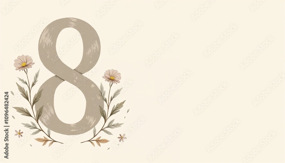 Fototapeta premium Artistic number eight with floral decorations for International Women's Day