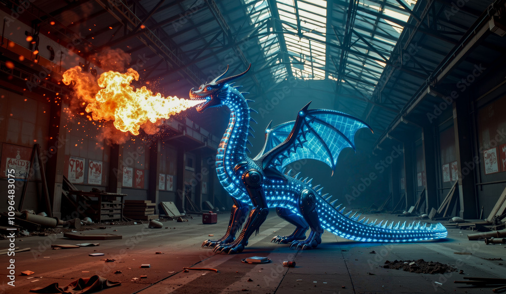 Obraz premium a dragon with flames coming out of it