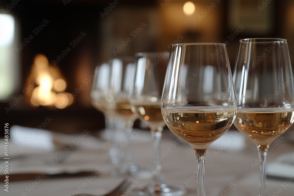 Close-up of Wine Glasses in Warm Dining Scene with Blurred Background Close-up of Wine Glasses in Warm Dining Scene with Blurred Background
