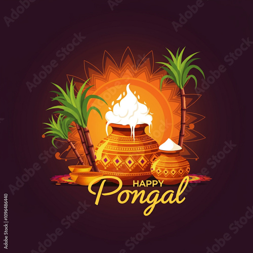 A Pongal pot with milk over...