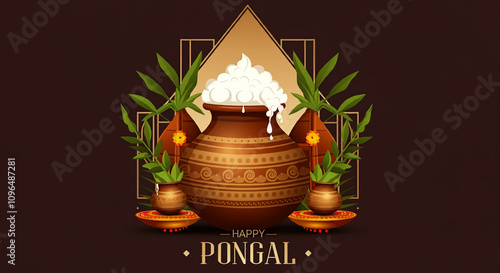 A Pongal pot with overflowi...