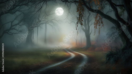 Portrait photo of beautiful mystical forest and moonlight