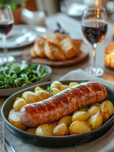 Bulgarian kebapche (grilled sausage) with a golden, crispy crust photo