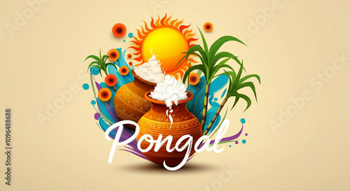 An artistic Pongal illustra...