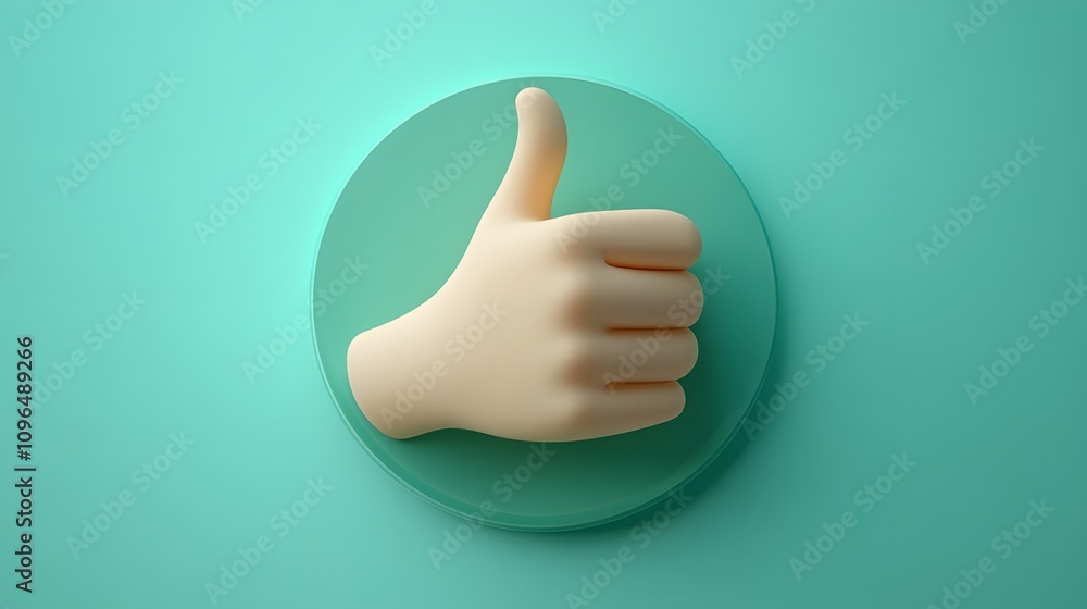 3D cartoon thumbs up gesture in soft plastic toy style, featuring beige hand on green circular background with smooth matte texture and rounded edges. 3D cartoon thumbs up gesture in soft plastic toy style, featuring beige hand on green circular background with smooth matte texture and rounded edges.
