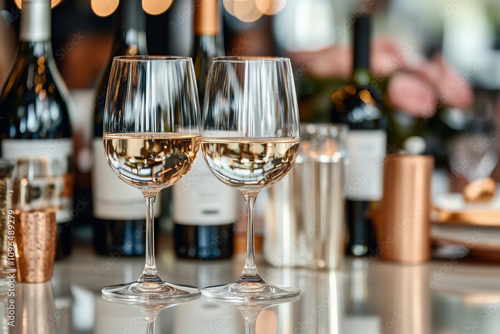 Close-Up of Wine Glasses at a Party with Blurred Background