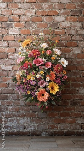 Artificial Flower Arrangement on a Brick Wall, home decor inspiration, brick wall