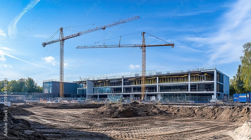 Modern Buildings and Cranes at a Construction Site. AI generated image Modern Buildings and Cranes at a Construction Site. AI generated image