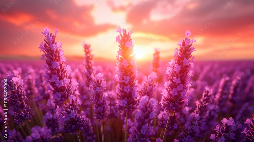 Naklejka premium Lavender Field at Sunset