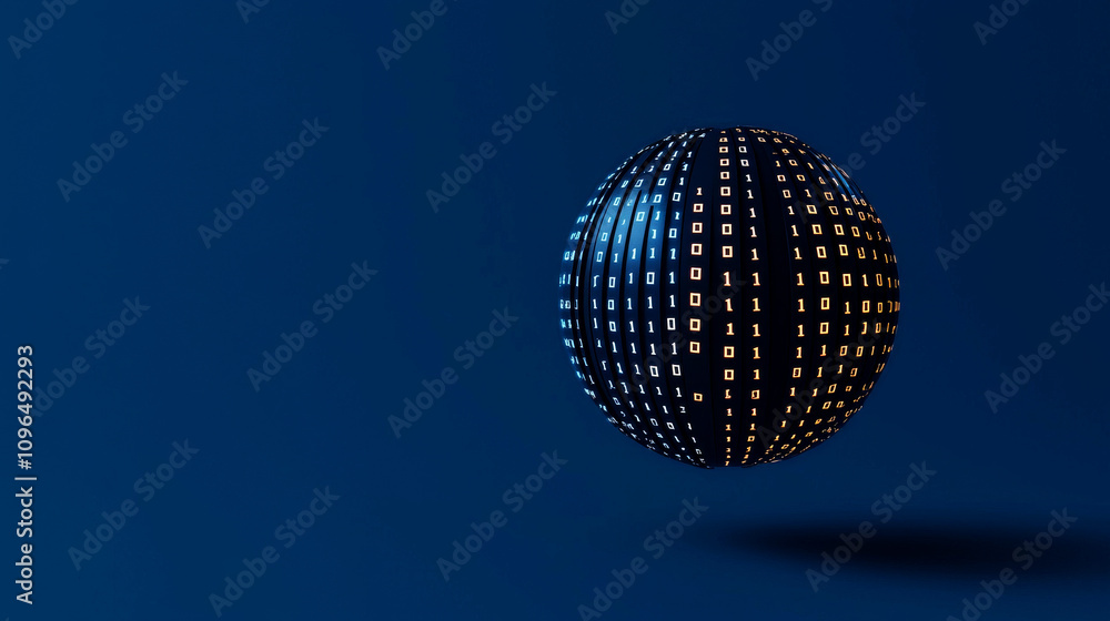 Fototapeta premium Anti tracking and protection concept. 3D globe with binary code on a dark blue background
