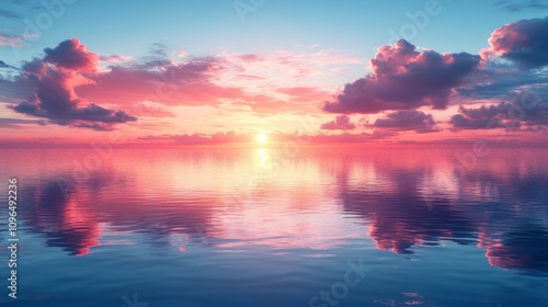 Serene Sunset over Calm Water: A Breathtaking Landscape Painting