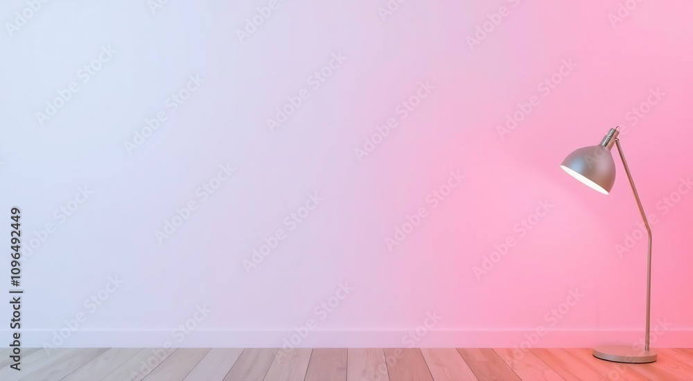 Minimalist interior design with a single lamp on a wooden floor. Minimalist interior design with a single lamp on a wooden floor.