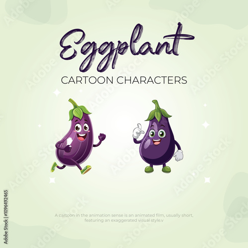 Cute Eggplant Cartoon Characters Animated Vegetable Fun