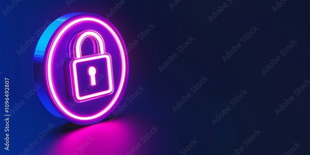 Anti tracking and protection concept. Neon lock symbol representing security and protection. Anti tracking and protection concept. Neon lock symbol representing security and protection.