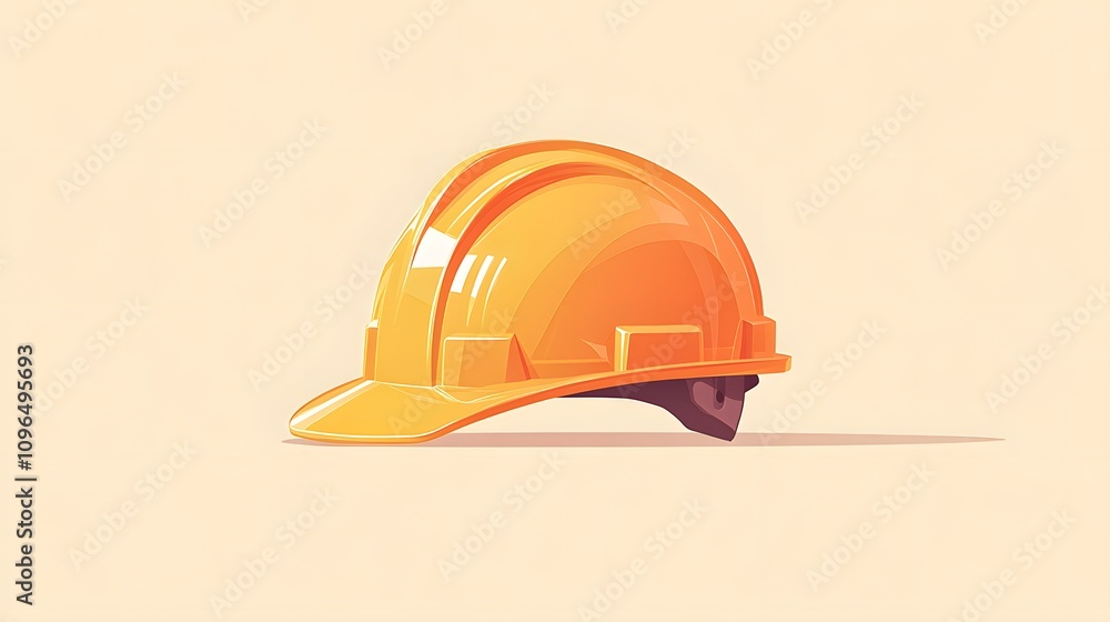 Minimalist cartoon illustration of yellow safety helmet, featuring simple clean design with soft shadows and smooth edges in professional vector art style. Minimalist cartoon illustration of yellow safety helmet, featuring simple clean design with soft shadows and smooth edges in professional vector art style.