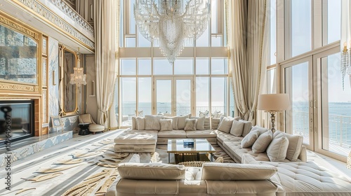 Dubai Luxury Seaside Villa - roomy Escape with Lavish Decor, Floor-to-Ceiling Panoramic Views of the Arabian Gulf, and Exquisite Features like Crystal Chandeliers and Marble Floors photo