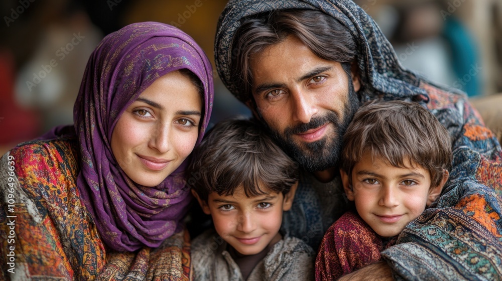 A heartwarming portrait of an Afghan family, showcasing their bond and cultural heritage. Their smiles and close proximity convey love and unity. A heartwarming portrait of an Afghan family, showcasing their bond and cultural heritage. Their smiles and close proximity convey love and unity.