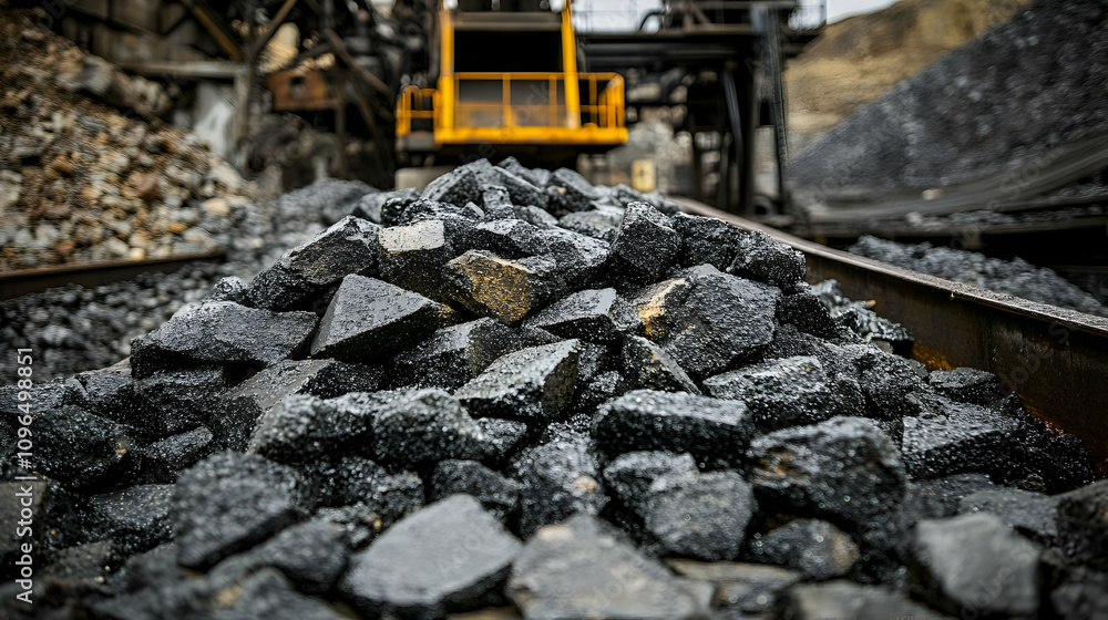A Pile of Dark Grey Crushed Stones on a Conveyor Belt in a Quarry A Pile of Dark Grey Crushed Stones on a Conveyor Belt in a Quarry