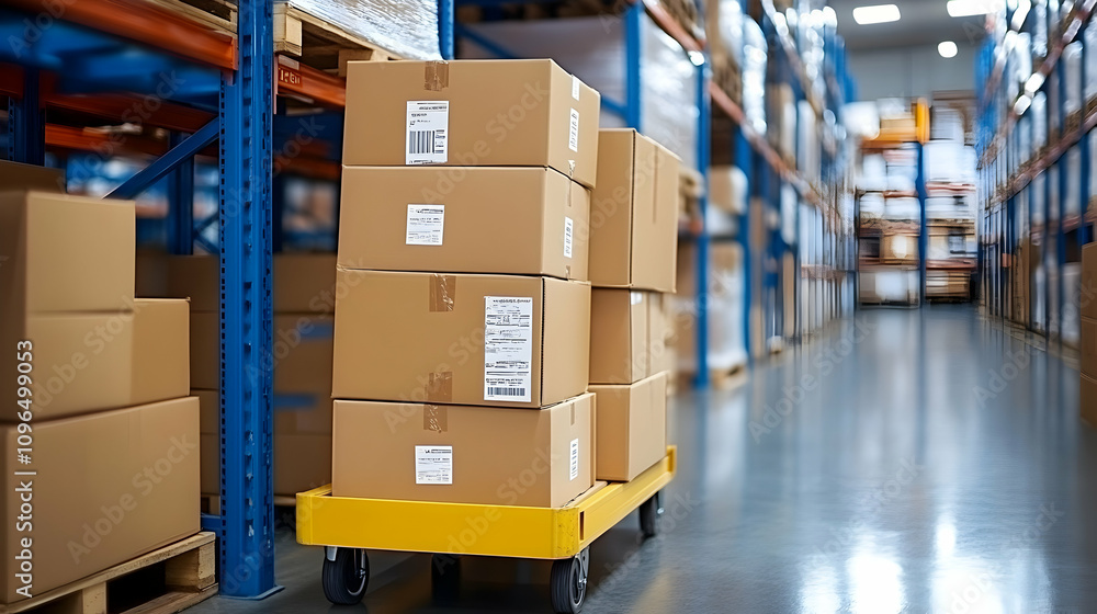 Warehouse Cart Loaded with Cardboard Boxes Warehouse Cart Loaded with Cardboard Boxes