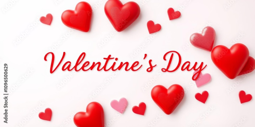 A vibrant red background with a seamless row of hearts in the center, decorative, romantic, festive A vibrant red background with a seamless row of hearts in the center, decorative, romantic, festive