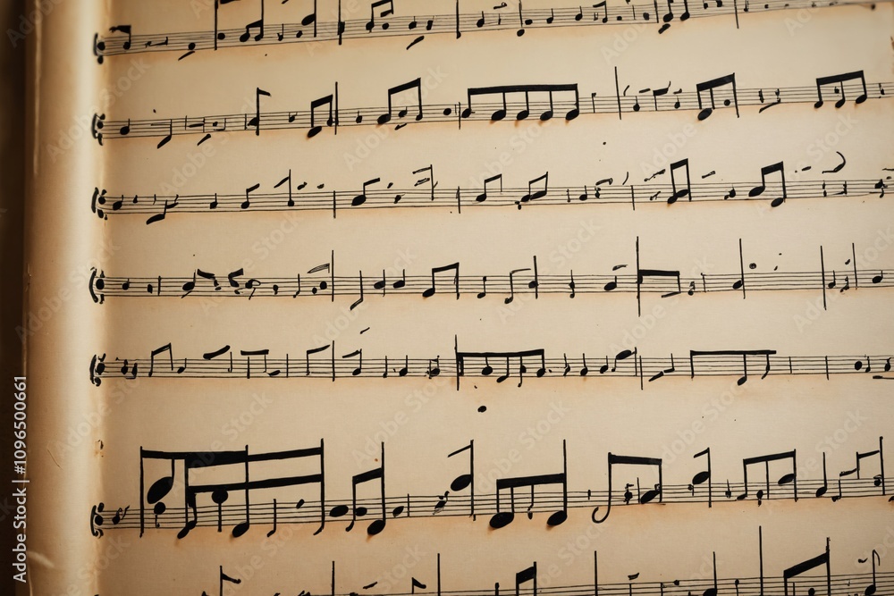 Fototapeta premium Vintage Sheet Music Classical Notes Musical Score Antique Music Paper Melody Song H