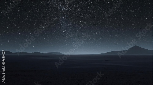 A sparkling canopy of stars above a desolate landscape at night, astronomy., void, celestial display, stars