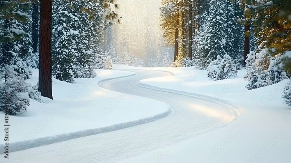 Obraz premium A Serene Snowy Path Through the Quiet Woodland Landscape