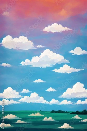 blue sky and clouds cartoony style stylized day sky with clouds 
