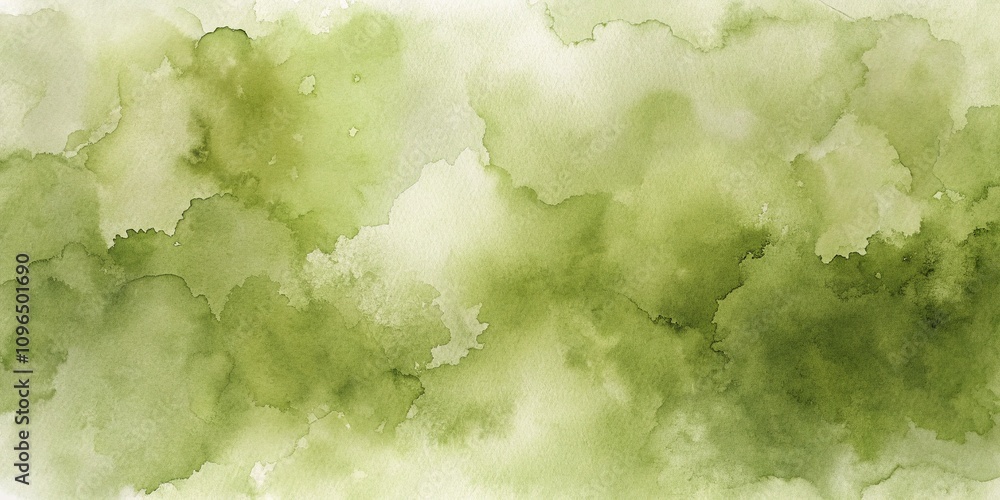 Fototapeta premium Abstract Light Khaki Green Watercolor Background Texture - Artistic Pastel Olive Green Stains on Paper - Aquarelle Painting Wallpaper for Minimalist Design Projects