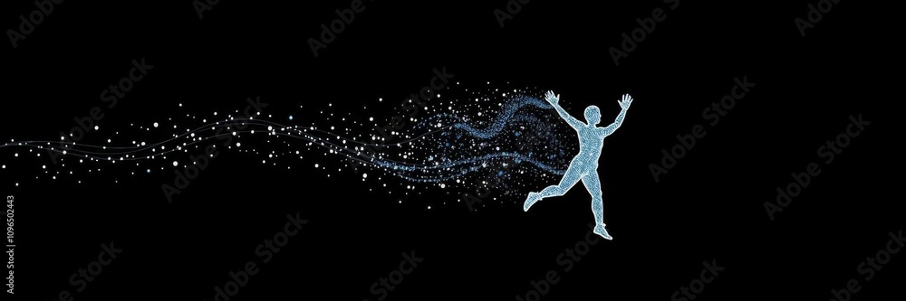 Fototapeta premium Abstract geometric art of human jumping with lines and dots, vector illustration, line, moving, jumping