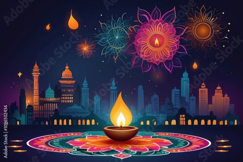 Diwali Celebration template. Diwali festival bokeh banner design. concept flat greeting card template invitation.