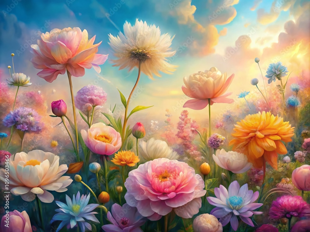 Abstract Pastel Flowers Blooming in a Vibrant, Painterly Landscape with Soft Hues and Dreamy Elements Creating an Enchanting Nature Scene for Artistic Inspiration Abstract Pastel Flowers Blooming in a Vibrant, Painterly Landscape with Soft Hues and Dreamy Elements Creating an Enchanting Nature Scene for Artistic Inspiration