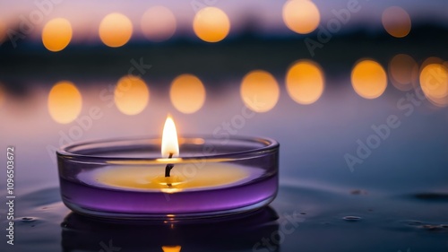 lavender tealight candle isolated in gradient background