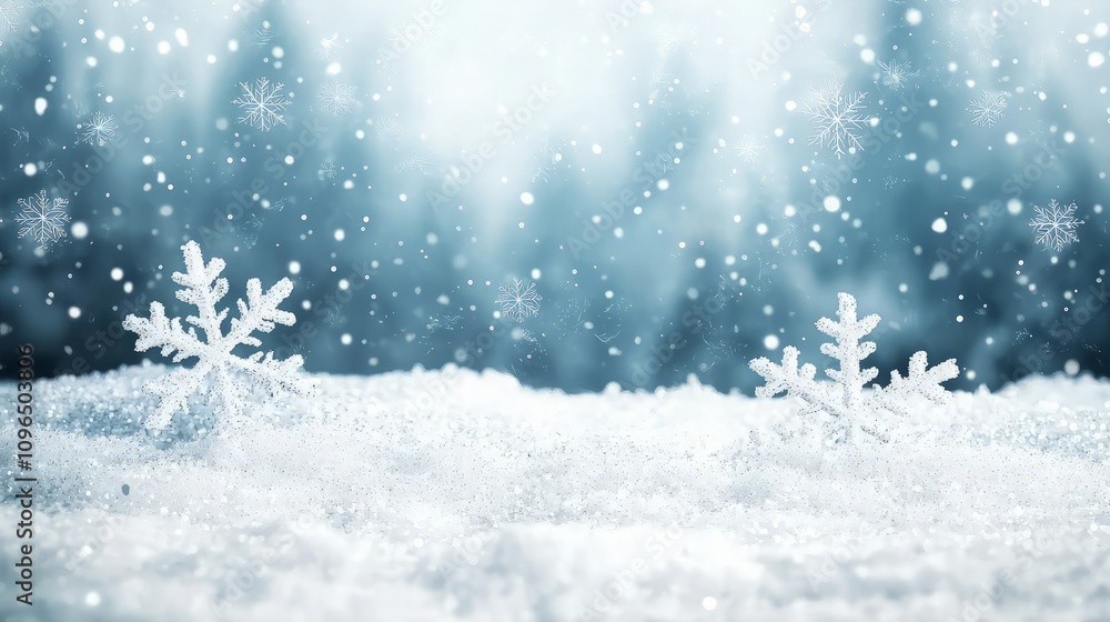 Snowy winter landscape with snowflakes falling on a snowdrift. Snowy winter landscape with snowflakes falling on a snowdrift.