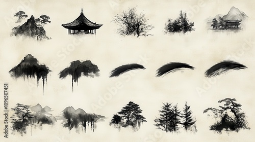 Ink Wash Asian Landscape