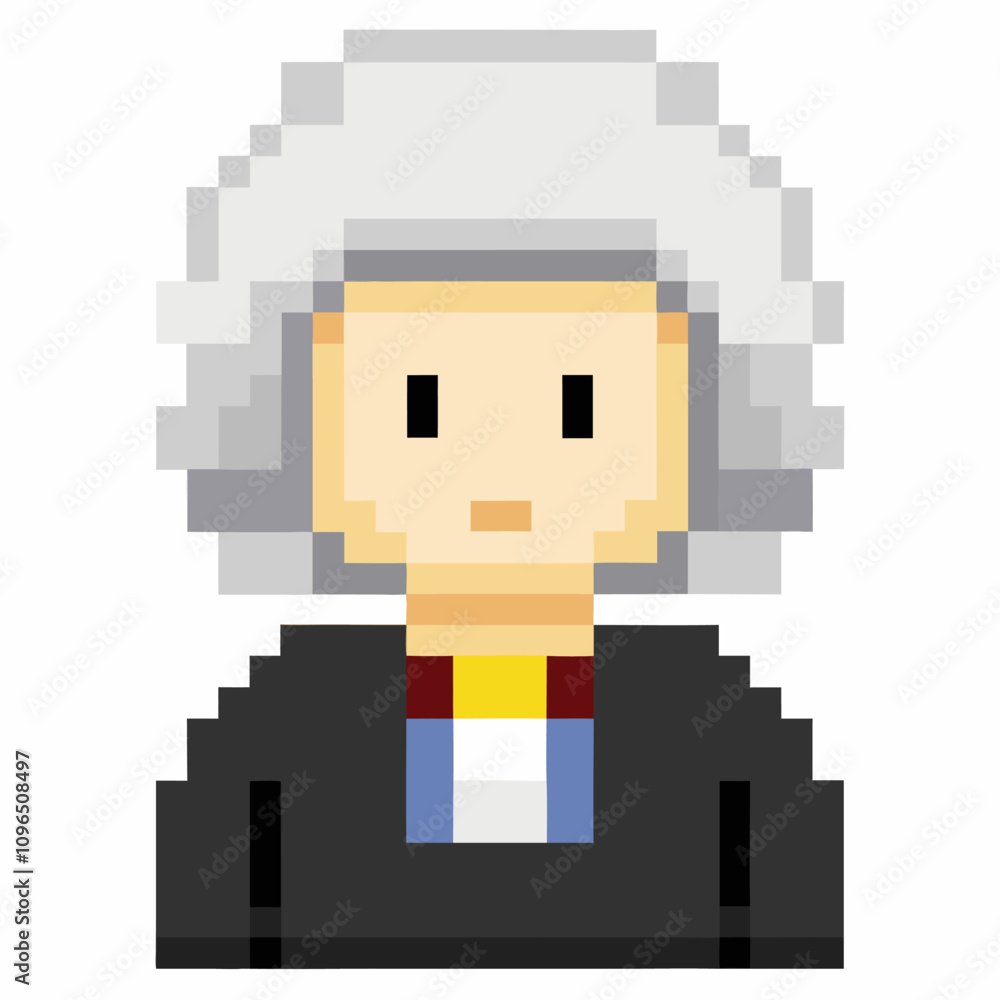 Pixel Art Portrait of Character with White Hair and Black Robe Pixel Art Portrait of Character with White Hair and Black Robe