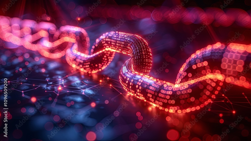 Conceptual image of blocks connected by chains of data, representing blockchain Conceptual image of blocks connected by chains of data, representing blockchain