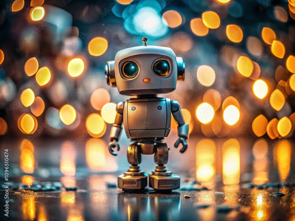 Adorable Robot Surrounded by Blurred Lights, Showcasing the Intersection of Technology and Generative AI in a Captivating Visual Composition Emphasizing the Rule of Thirds Adorable Robot Surrounded by Blurred Lights, Showcasing the Intersection of Technology and Generative AI in a Captivating Visual Composition Emphasizing the Rule of Thirds