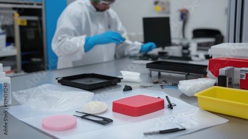 Technician assembling satellite components in a cleanroom with precision. Aerospace technology, electronic manufacturing,innovative technology, spacecraft manufacturing, space exploration