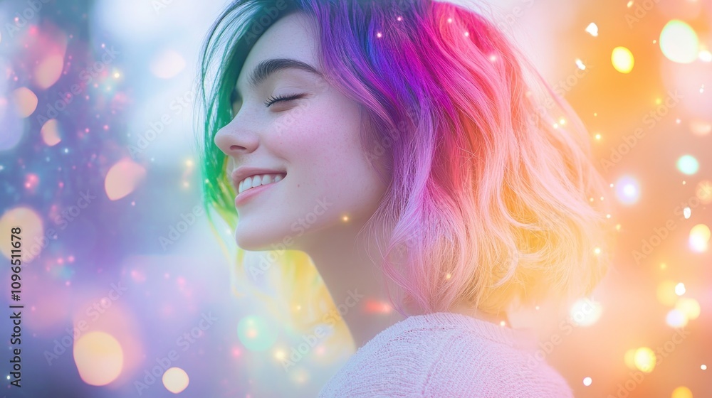 Rainbow Hair, Dreamy Portrait: A Whimsical Image of Youthful Joy Rainbow Hair, Dreamy Portrait: A Whimsical Image of Youthful Joy