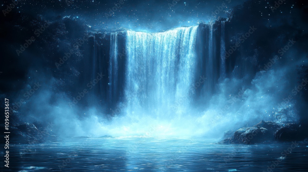 Celestial Waterfall Under Starry Night: A Breathtaking Nature Scene Celestial Waterfall Under Starry Night: A Breathtaking Nature Scene