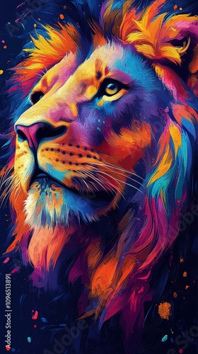 Animal lion in vivid color, vertical wallpaper
 photo