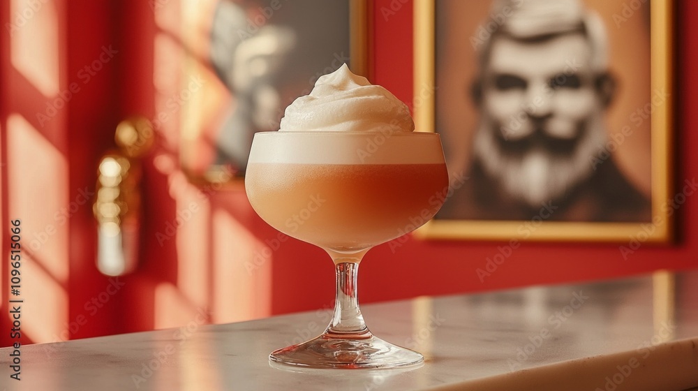 Elegant Pisco Sour cocktail served coupe glass showcasing delicate foam and balanced flavors minimalist background Elegant Pisco Sour cocktail served coupe glass showcasing delicate foam and balanced flavors minimalist background