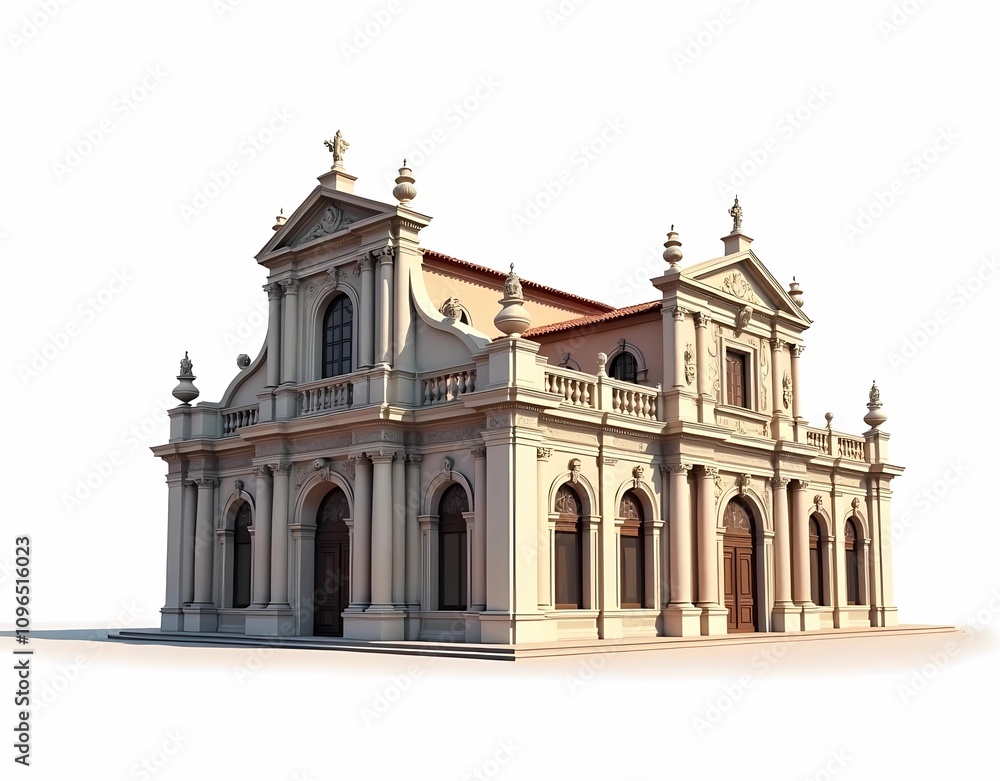 Fototapeta premium Illustration of an aesthetic and sturdy 500s building model and design isolated on a plain white background.