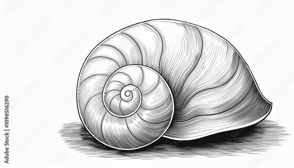 Obraz premium 연필로 그린 나선형 조개껍데기 스케치