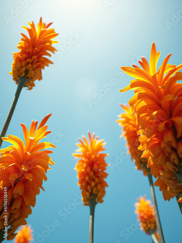 Beautiful kniphofia tritoma torch lily in full bloom, hot, close-up, vibrant, flower photo