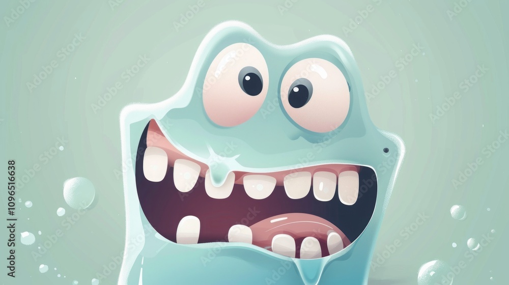 Goofy blue slime character with exaggerated eyes and teeth on a light green background. Cartoon-style digital illustration. Humorous and playful design concept. Generative AI Goofy blue slime character with exaggerated eyes and teeth on a light green background. Cartoon-style digital illustration. Humorous and playful design concept. Generative AI