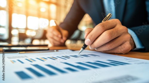 Business Manager Reviewing Survey Results in Meeting Room